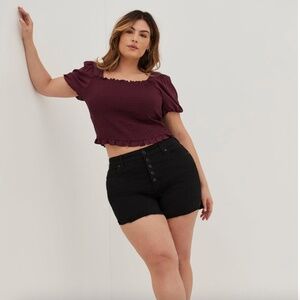 Torrid Stretch Challis Smocked Puff Sleeve Crop Top Size 2X NWT